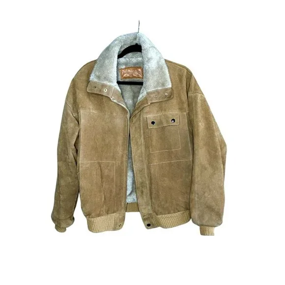 William Barry Tan Suede Flight Bomber Jacket Sherpa Lined Vintage Size 40